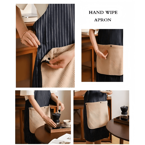 Kitchen Apron with Detachable Hand Towel, Cross-Back No-Tie Kitchen Apron with Absorbent Towel for Cooking & Cleaning