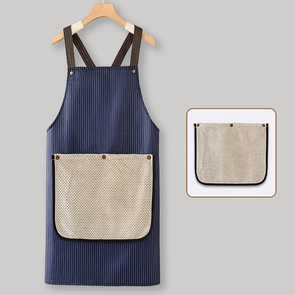 XSAOP Waterproof Cross-Back No-Tie Blue Cooking Apron with Detachable Absorbent Hand Towel