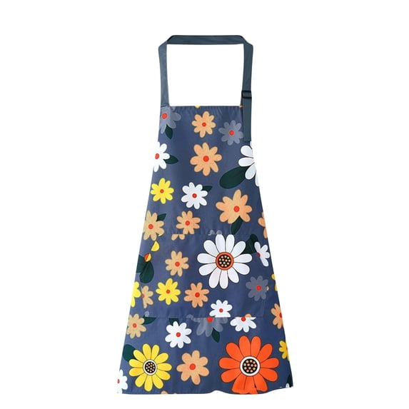 Waterproof Aprons for Dishwashing, Waterproof Apron, Waterproof Fabric, Adjustable Neck Strap, Floral Pattern, Home and Kitchen Products, Blue Base, 1 Pc