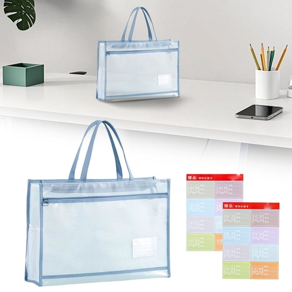 Waterproof Art Portfolio Case, Transparent Mesh Artist Folder with Zipper & Handle, 17.72*13 Inches, Portable Organizer Bag for Artworks Posters Documents & Storage (Light Blue)