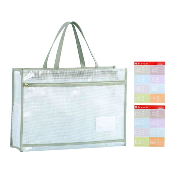 Waterproof Art Portfolio Case, Transparent Mesh Artist Folder with Zipper & Handle, Portable Organizer Bag for Artworks Posters Documents & Storage, Thickened Document Bag,Green,18x13x5"