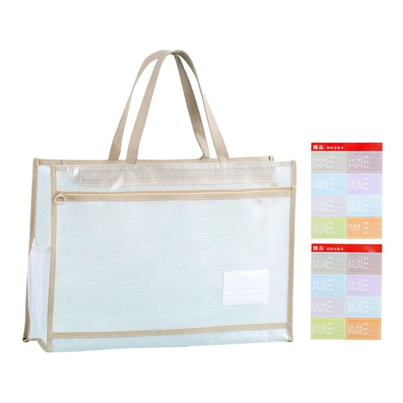 Waterproof Art Portfolio Case, Transparent Mesh Artist Folder with Zipper & Handle, Portable Organizer Bag for Artworks Posters Documents & Storage, Thickened Document Bag,Khaki,18x13x5"