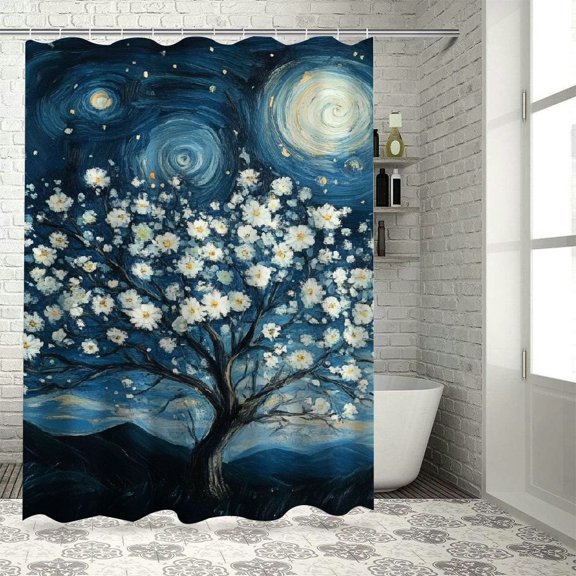 Waterproof Art Print Shower Curtain with Hooks, Durable Polyester, Stylish Home Decor