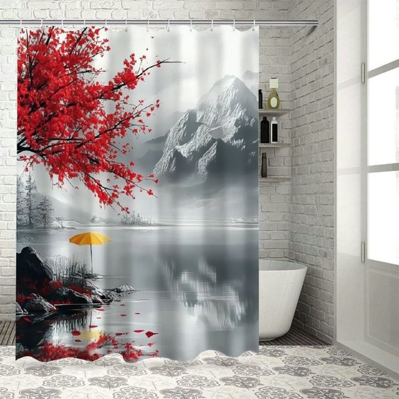 Waterproof Art Print Shower Curtain with Hooks, Durable Polyester, Stylish Home Decor