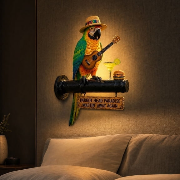 Waterproof Auto On/Off Solar Outdoor Wall Lamp, 7.9in Parrot Head Paradise Wall Ornament, Beach Style Sconce for Balcony Yard Man Cave Pub Decoration