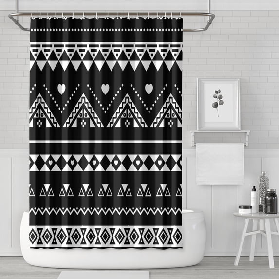 Waterproof Aztec Black Shower Curtain 72x72 Inch Boho Style Polyester Unique Shower Curtain for Bathroom Hotel Home Decor with 12 Plastic Hooks