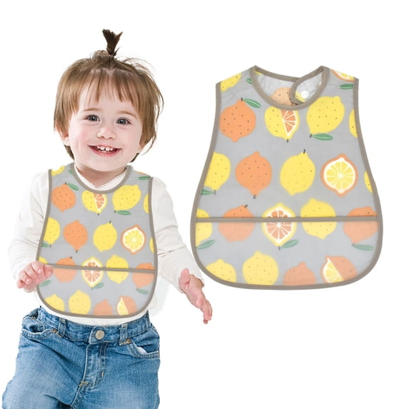 Waterproof Baby Bibs with Food Catcher Pocket, Reusable Lightweight Feeding Bib for Toddlers Infants, Assorted Cute Printed Patterns