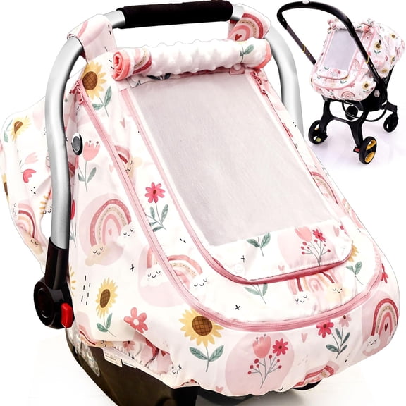 Waterproof Baby Car Seat CoverYVMVDV Patented Cold Weather Carseat Cover for Babies,Infant Car Seat Cover Canopy for Boy Girls, Keeps Babies Warm and Cozy (Rainbow)