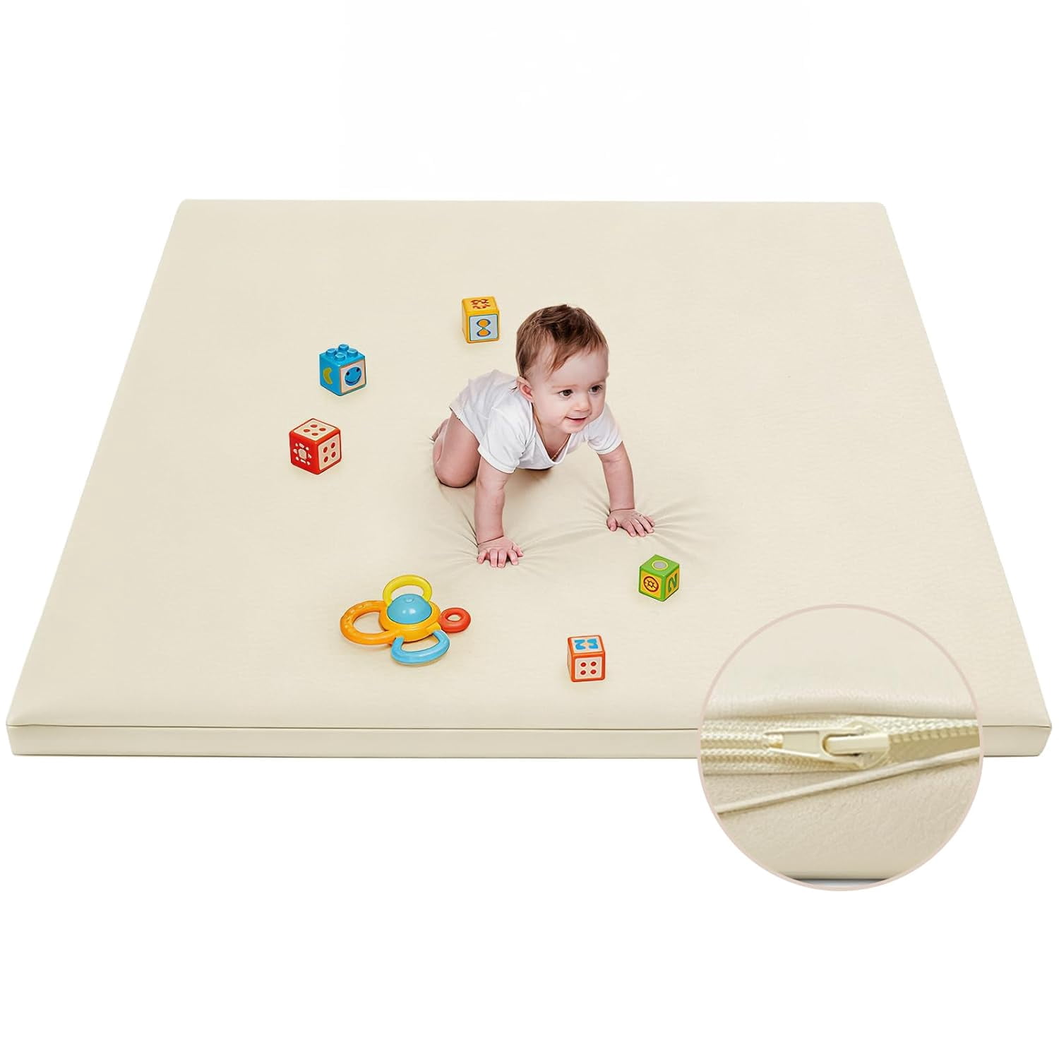 Waterproof Baby Play Mat for Floor Memory Foam 47 * 47 Cushion Playpen Playmat Tummy Time Crawling Mat Nursery Rug Thick Pad Create Soft & Safe Area for Infants,Toddler,Kids,Beige