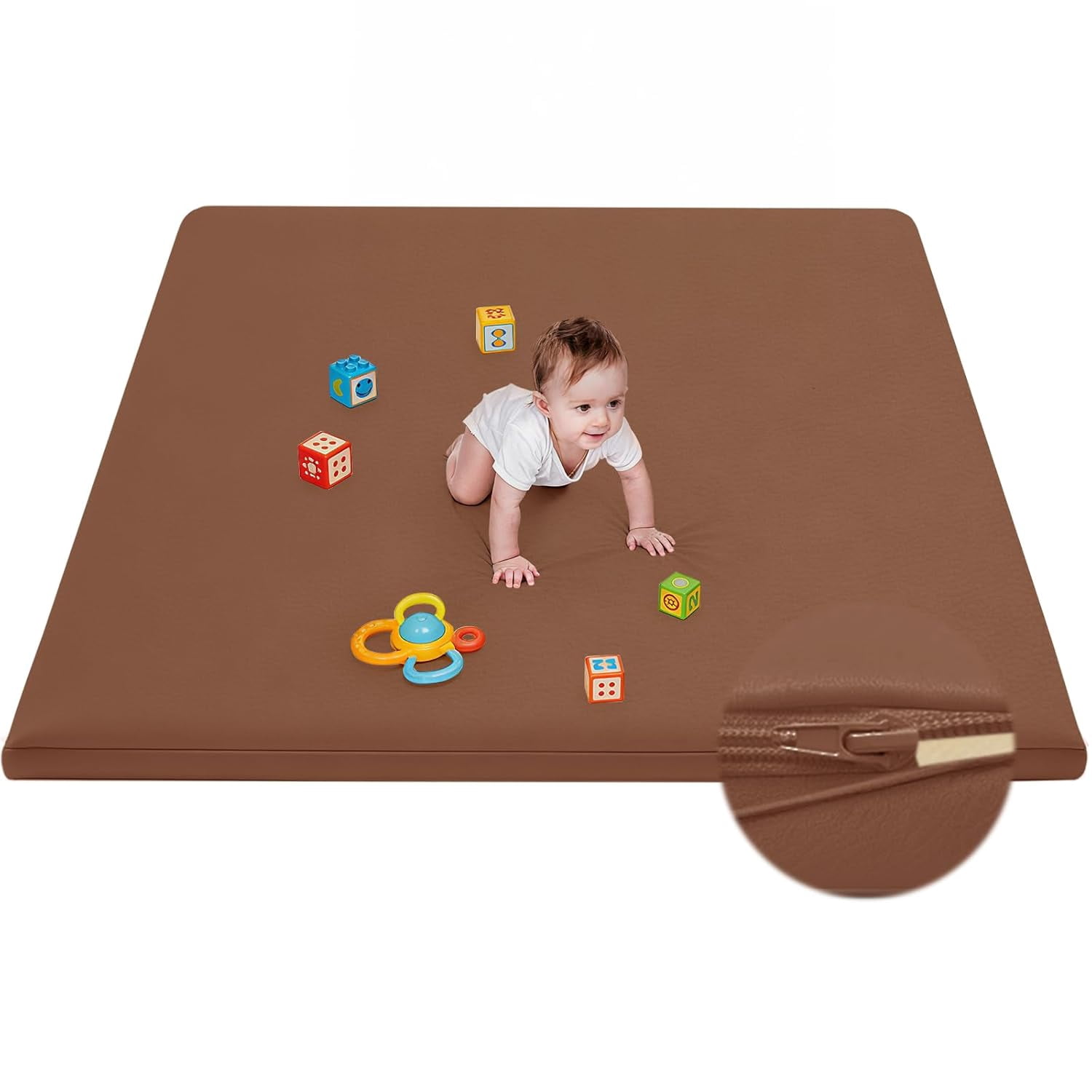 Waterproof Baby Play Mat for Floor Memory Foam 59 * 59 Cushion Playpen Playmat Tummy Time Crawling Mat Nursery Rug Thick Pad Create Soft & Safe Area for Infants,Toddler,Kids,Chestnut