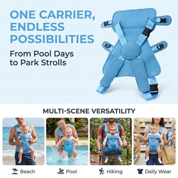 Waterproof Baby Water Wrap Carrier Newborn to Toddler, Cross Back Support Ergonomic Infant Sling, Breathable Polyester Chest Holder for Pool Vacation