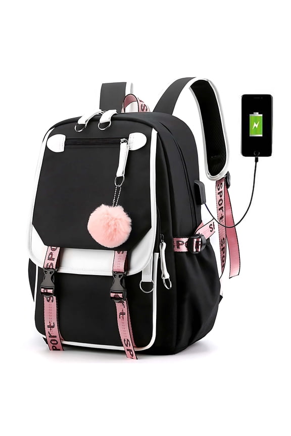 Waterproof Backpack Women USB Charging Bookbags College Computer Rucksack Travel Shoulder Bag