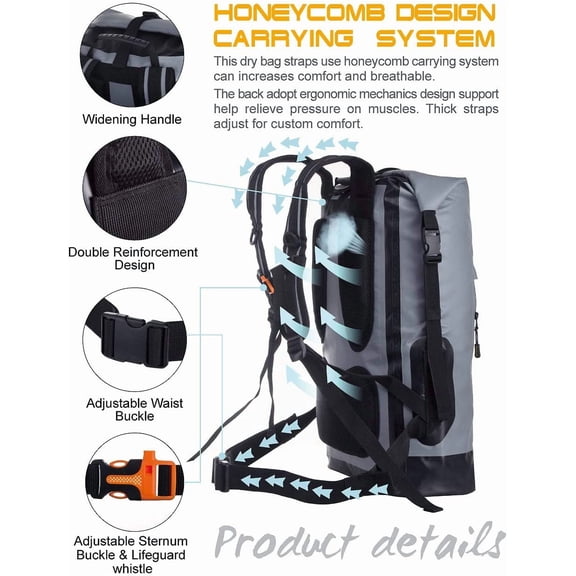 Waterproof Backpack for Men 20L/30L/40L, Floating Dry Bag Kayak, Dry Backpack Hiking