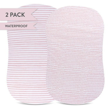 Waterproof Bassinet Sheet, No Need for Bassinet Mattress Pad Cover, 2 Pack Mauve Pink Splash & Stripes,for Baby Girl