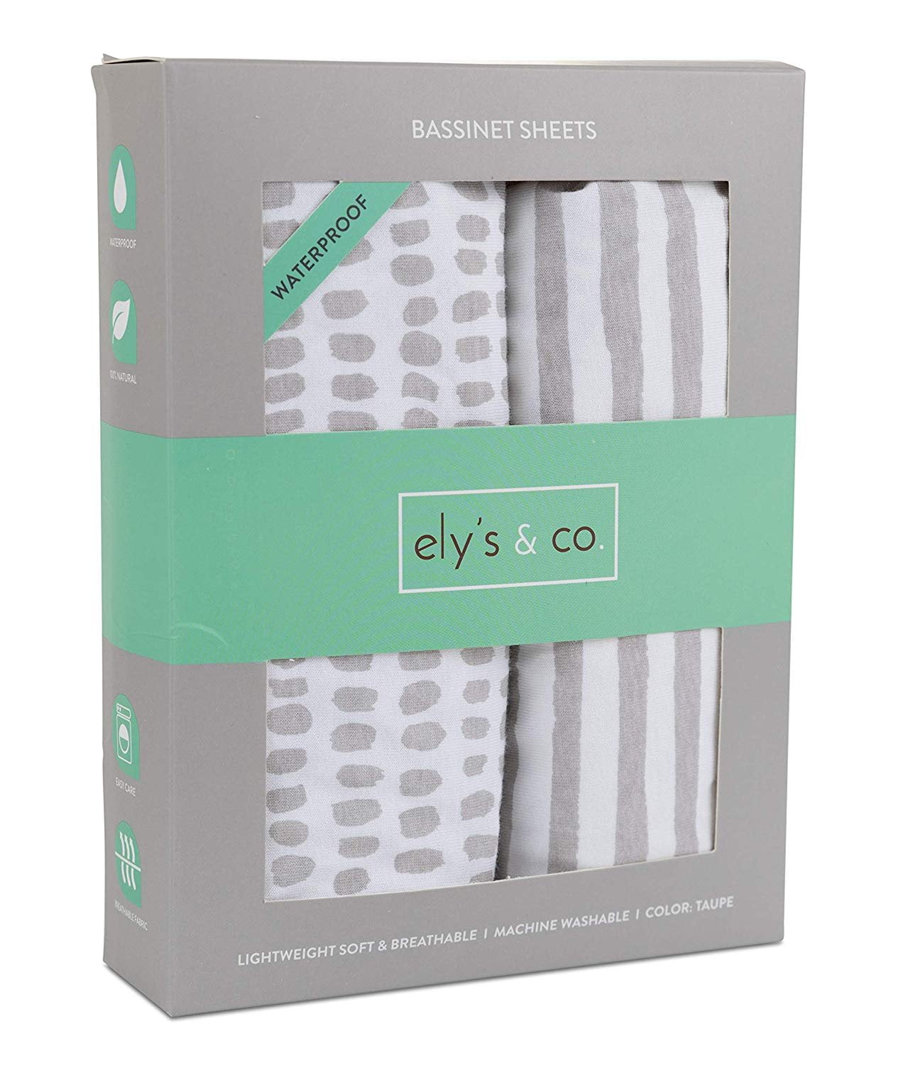 Grey Stripe and Splash Cotton Jersey Bassinet Sheet Set