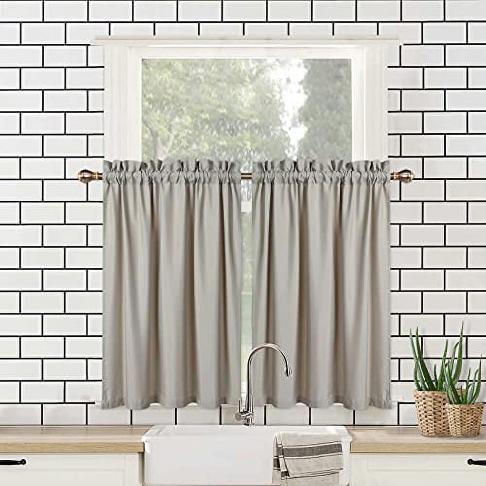 Waterproof Bathroom Curtains Waffle Weave Short Kitchen Curtains, Taupe