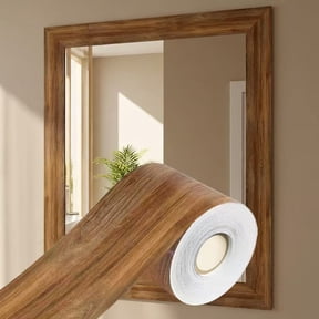 Waterproof Bathroom Mirror Tape Sticker Trim, 32.8Ft Border Peel &Stick Wood Grain Wallpaper Border (Brown)