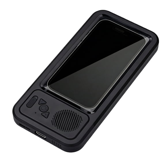 Waterproof Bathroom Phone Case with Bluetooth Speaker, Touchscreen Shower Phone Holder with Audio Stand, Wall-Mounted Case for Watching TV in Bath Black
