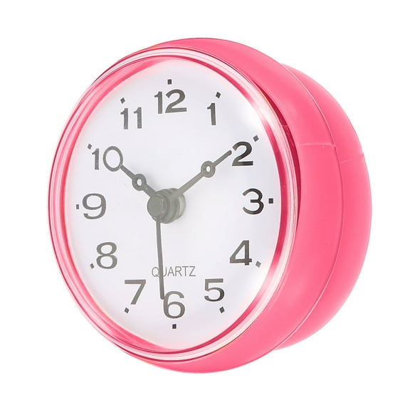 Waterproof Bathroom Shower Clock Mini Round Wall Clocks with Suction Cup, Pink