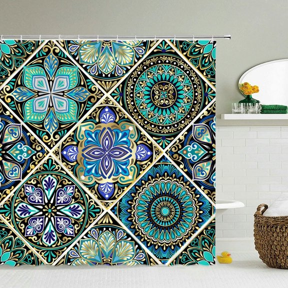 Waterproof Bathroom Shower Curtains Retro Geometric Pattern Washable Fabric Bath Screen 240X180 3D Print Decor Shower Curtain