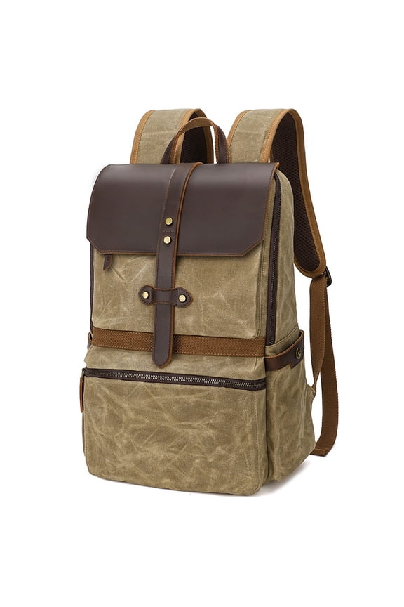Waterproof Batik Canvas Backpack Crazy Horse Leather Men's Bag,Dark Gray