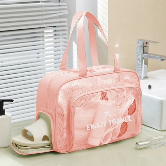 Waterproof Beach Bag | Dry Wet Separation Sports Tote | Large Capacity Plastic Storage for Swimming Suit, Goggles, Cosmetics | Green, Gray, Pink, Beige | 36x25x15cm