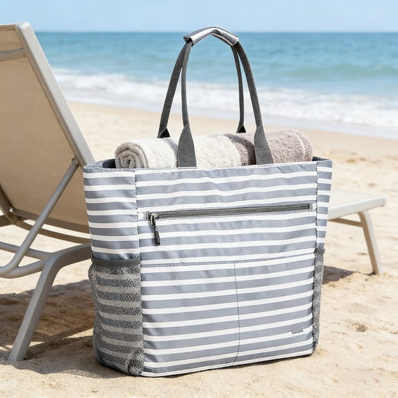 Waterproof Beach Bag Sand Proof Foldable Large Tote Bag with Small Pouch Multi Compartment Storage for Pool Vacation Travel by PALIFEUR
