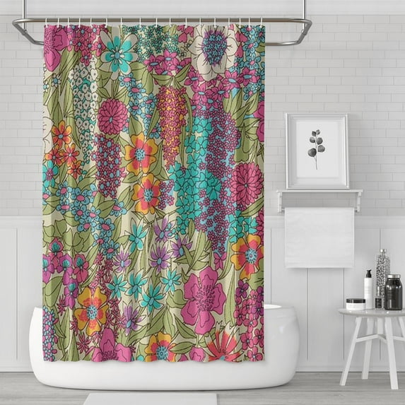 Waterproof Beautiful Colorful Floral Shower Curtain 72x72 Inch Boho Style Polyester Unique Shower Curtain for Bathroom Hotel Home Decor with 12 Plastic Hooks