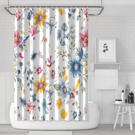 Waterproof Beautiful Colorful Floral Shower Curtain 72x72 Inch Boho Style Polyester Unique Shower Curtain for Bathroom Hotel Home Decor with 12 Plastic Hooks