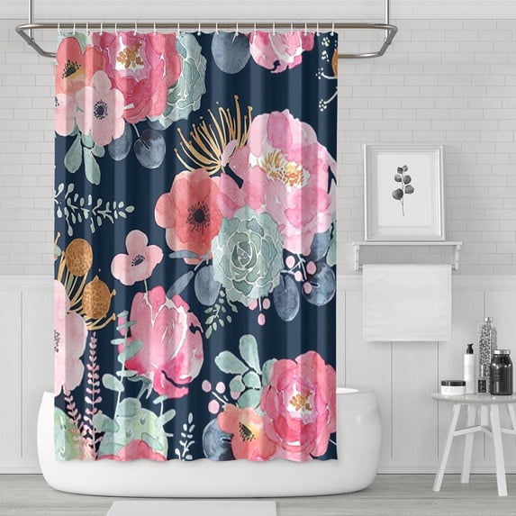 Waterproof Beautiful Colorful Floral Shower Curtain 72x72 Inch Boho Style Polyester Unique Shower Curtain for Bathroom Hotel Home Decor with 12 Plastic Hooks