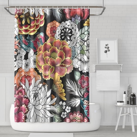 Waterproof Beautiful Colorful Floral Shower Curtain 72x72 Inch Boho Style Polyester Unique Shower Curtain for Bathroom Hotel Home Decor with 12 Plastic Hooks