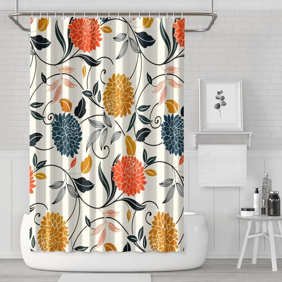 Waterproof Beautiful Colorful Floral Shower Curtain 72x72 Inch Boho Style Polyester Unique Shower Curtain for Bathroom Hotel Home Decor with 12 Plastic Hooks