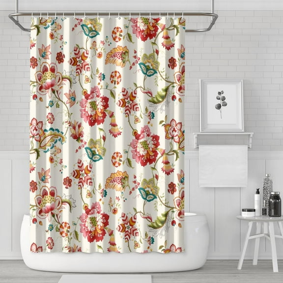 Waterproof Beautiful Colorful Floral Shower Curtain 72x72 Inch Boho Style Polyester Unique Shower Curtain for Bathroom Hotel Home Decor with 12 Plastic Hooks