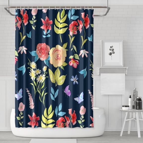 Waterproof Beautiful Colorful Floral Shower Curtain 72x72 Inch Boho Style Polyester Unique Shower Curtain for Bathroom Hotel Home Decor with 12 Plastic Hooks