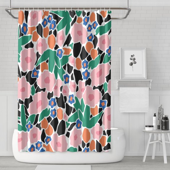 Waterproof Beautiful Colorful Floral Shower Curtain 72x72 Inch Boho Style Polyester Unique Shower Curtain for Bathroom Hotel Home Decor with 12 Plastic Hooks