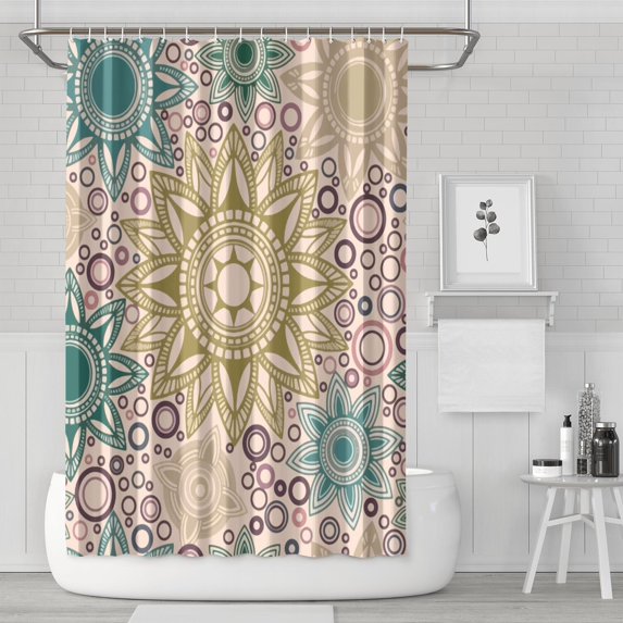 Waterproof Beautiful Colorful Floral Shower Curtain 72x72 Inch Boho Style Polyester Unique Shower Curtain for Bathroom Hotel Home Decor with 12 Plastic Hooks