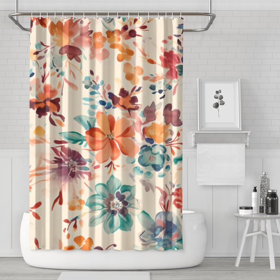 Waterproof Beautiful Colorful Floral Shower Curtain 72x72 Inch Boho Style Polyester Unique Shower Curtain for Bathroom Hotel Home Decor with 12 Plastic Hooks