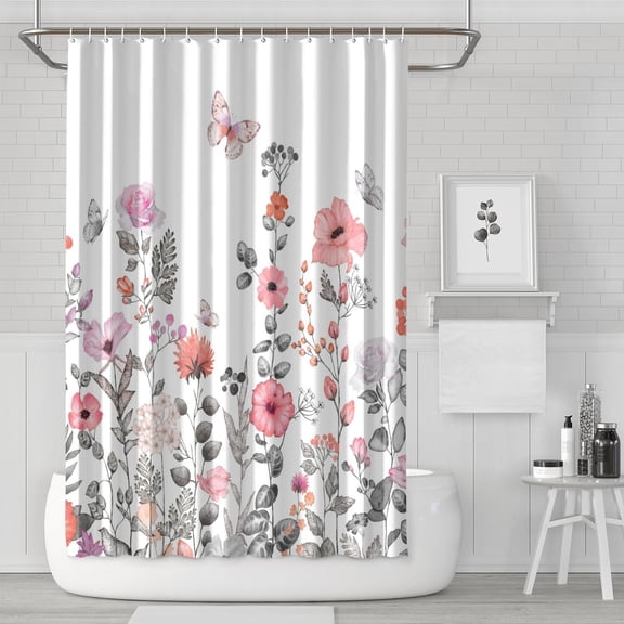 Waterproof Beautiful Colorful Floral Shower Curtain 72x72 Inch Boho Style Polyester Unique Shower Curtain for Bathroom Hotel Home Decor with 12 Plastic Hooks