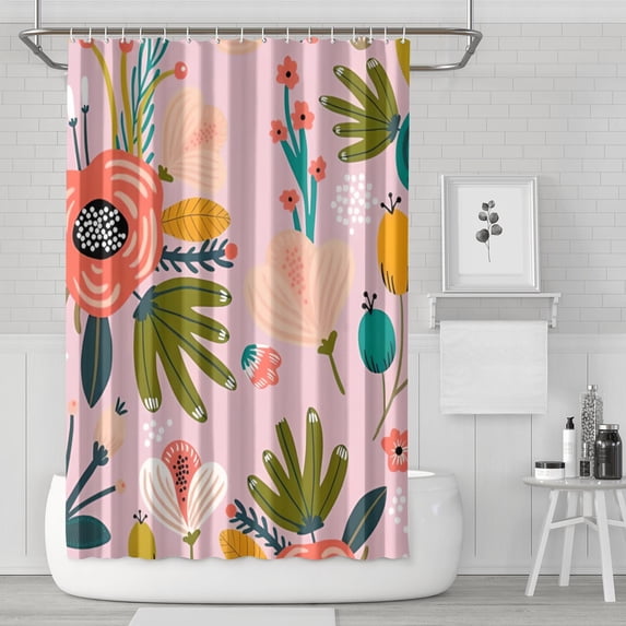 Waterproof Beautiful Colorful Floral Shower Curtain 72x72 Inch Boho Style Polyester Unique Shower Curtain for Bathroom Hotel Home Decor with 12 Plastic Hooks