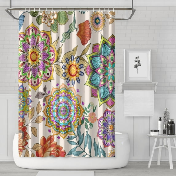 Waterproof Beautiful Colorful Floral Shower Curtain 72x72 Inch Boho Style Polyester Unique Shower Curtain for Bathroom Hotel Home Decor with 12 Plastic Hooks