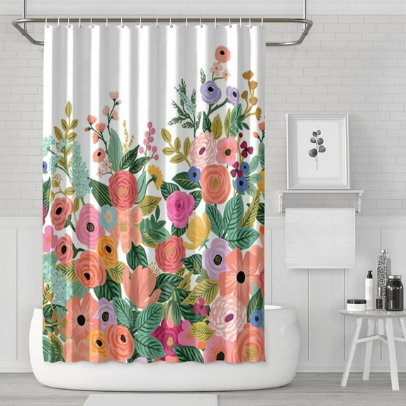 Waterproof Beautiful Colorful Floral Shower Curtain 72x72 Inch Boho Style Polyester Unique Shower Curtain for Bathroom Hotel Home Decor with 12 Plastic Hooks