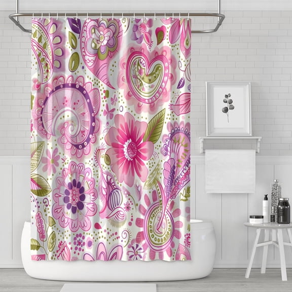 Waterproof Beautiful Colorful Floral Shower Curtain 72x72 Inch Boho Style Polyester Unique Shower Curtain for Bathroom Hotel Home Decor with 12 Plastic Hooks