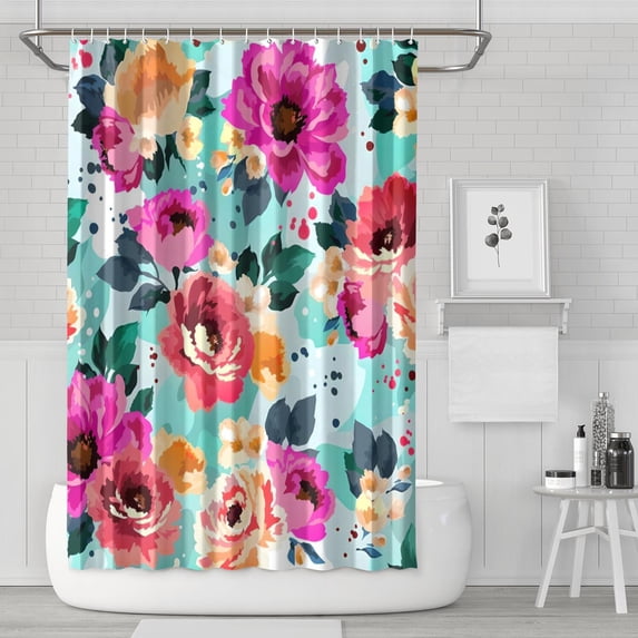 Waterproof Beautiful Colorful Floral Shower Curtain 72x72 Inch Boho Style Polyester Unique Shower Curtain for Bathroom Hotel Home Decor with 12 Plastic Hooks