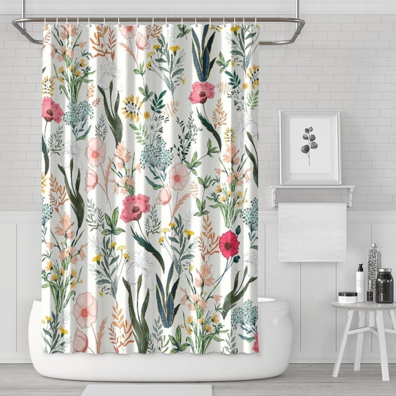Waterproof Beautiful Colorful Floral Shower Curtain 72x72 Inch Boho Style Polyester Unique Shower Curtain for Bathroom Hotel Home Decor with 12 Plastic Hooks