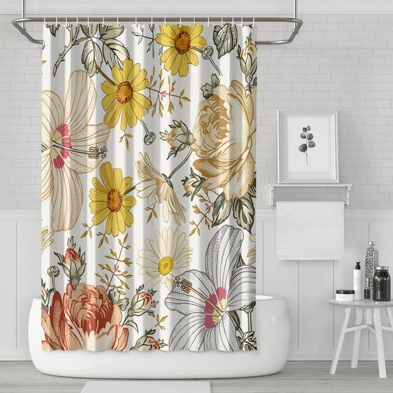 Waterproof Beautiful Colorful Floral Shower Curtain 72x72 Inch Boho Style Polyester Unique Shower Curtain for Bathroom Hotel Home Decor with 12 Plastic Hooks