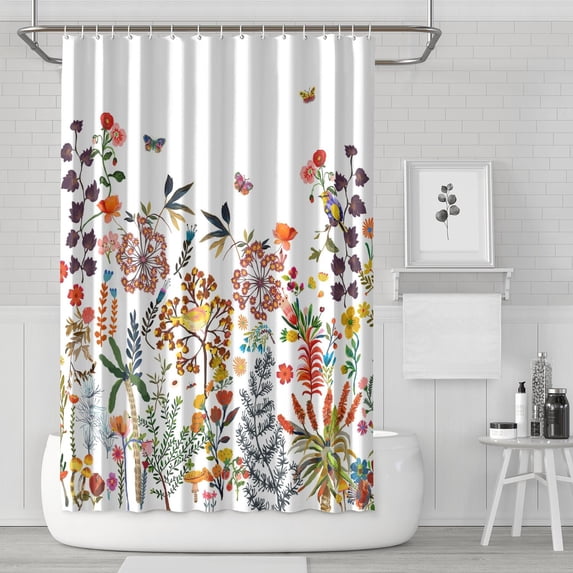 Waterproof Beautiful Colorful Floral Shower Curtain 72x72 Inch Boho Style Polyester Unique Shower Curtain for Bathroom Hotel Home Decor with 12 Plastic Hooks