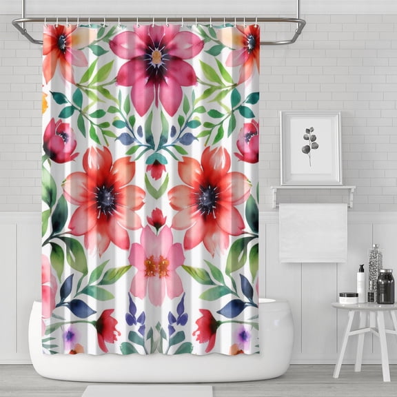 Waterproof Beautiful Colorful Floral Shower Curtain 72x72 Inch Boho Style Polyester Unique Shower Curtain for Bathroom Hotel Home Decor with 12 Plastic Hooks