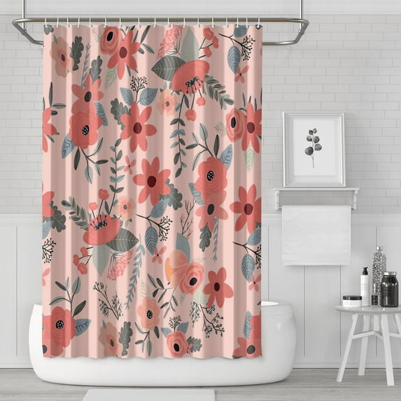 Waterproof Beautiful Colorful Floral Shower Curtain 72x72 Inch Boho Style Polyester Unique Shower Curtain for Bathroom Hotel Home Decor with 12 Plastic Hooks