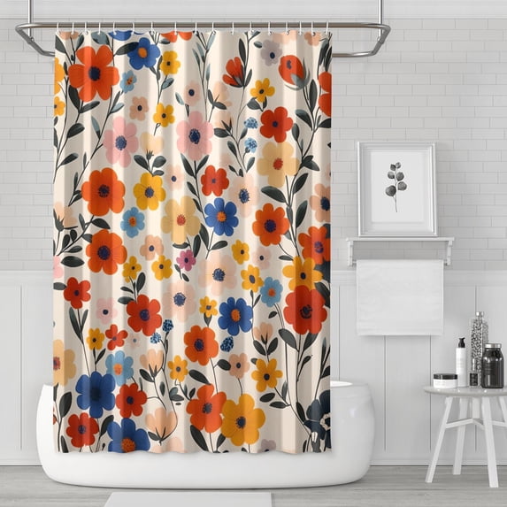 Waterproof Beautiful Colorful Floral Shower Curtain 72x72 Inch Boho Style Polyester Unique Shower Curtain for Bathroom Hotel Home Decor with 12 Plastic Hooks