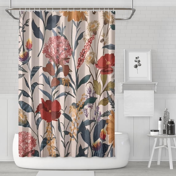 Waterproof Beautiful Colorful Floral Shower Curtain 72x72 Inch Boho Style Polyester Unique Shower Curtain for Bathroom Hotel Home Decor with 12 Plastic Hooks